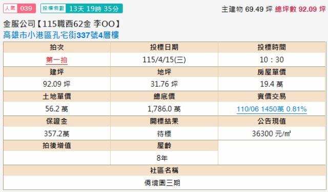 高雄小港法拍屋法拍-1