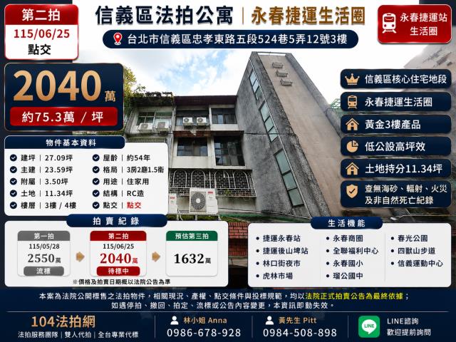 台北市中山區民生東路二段147巷5弄5號2樓法拍公寓