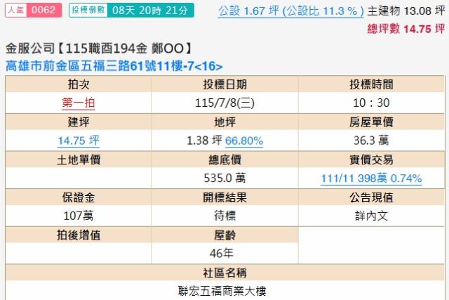 高雄前金法拍屋拍賣-1